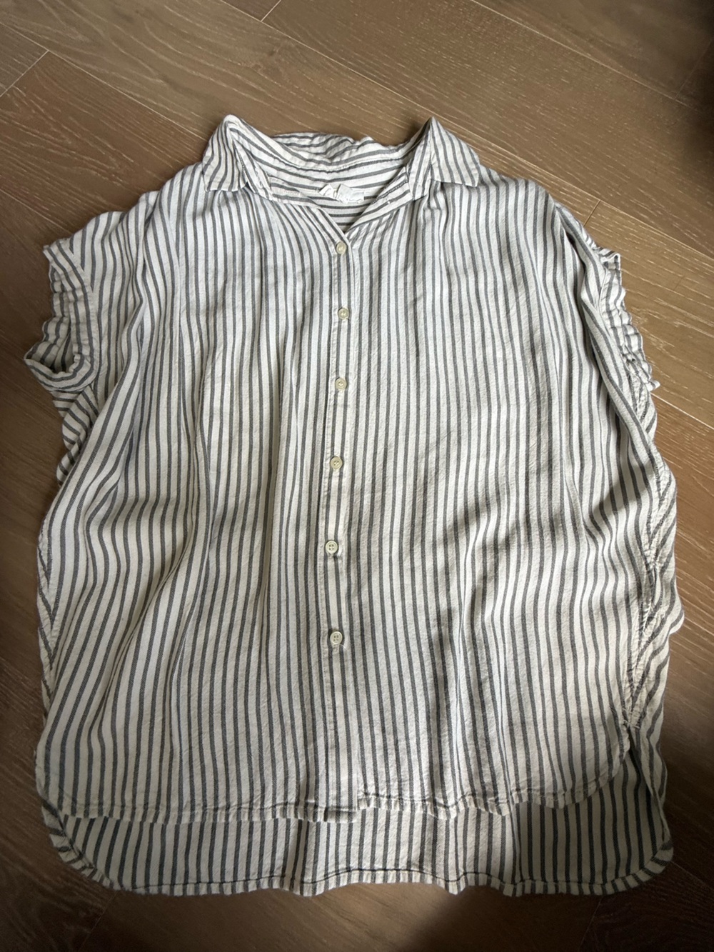 Women's Relaxed Button-Down Shirt - White with Gray Stripes